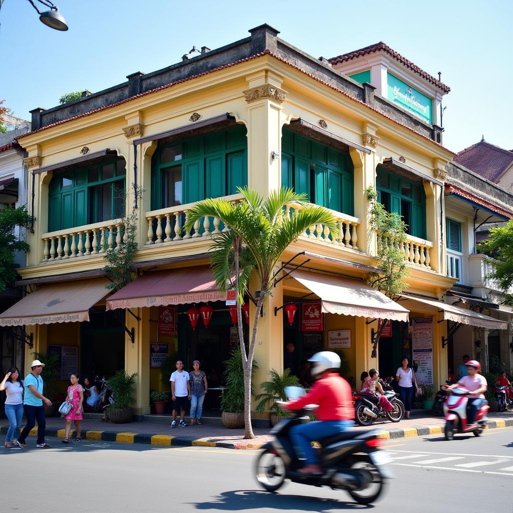 Hình ảnh một góc phố nhộn nhịp tại Phường Tam Thắng, thành phố Vũng Tàu với nhiều hàng quán và xe cộ qua lại.