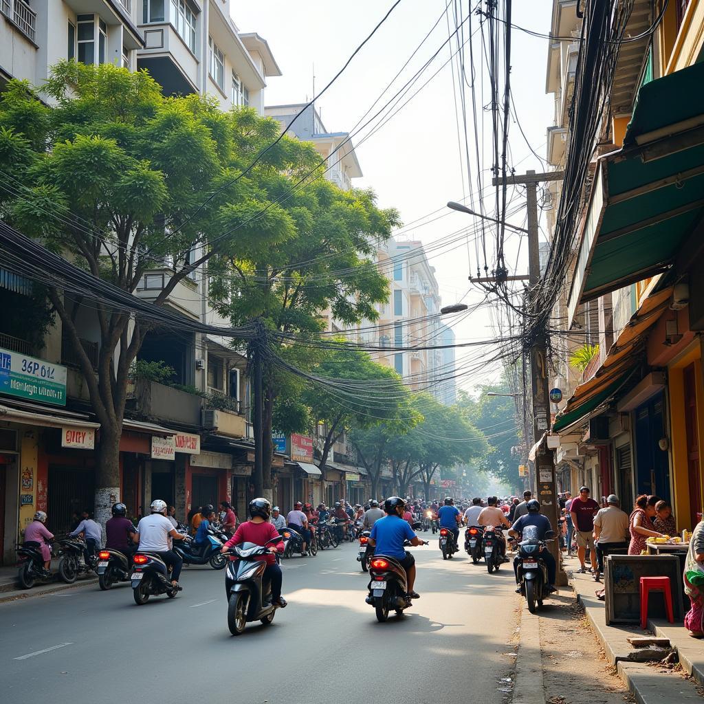 Một góc phố nhộn nhịp và sầm uất tại Phường Đông Hưng Thuận, Quận 12, thể hiện nhịp sống sôi động của khu vực.