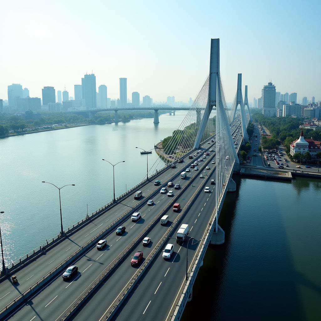 Hạ tầng giao thông hiện đại tại xã Gia Lâm với cầu Vĩnh Tuy 2 bắc qua sông Hồng kết nối vào trung tâm thành phố.
