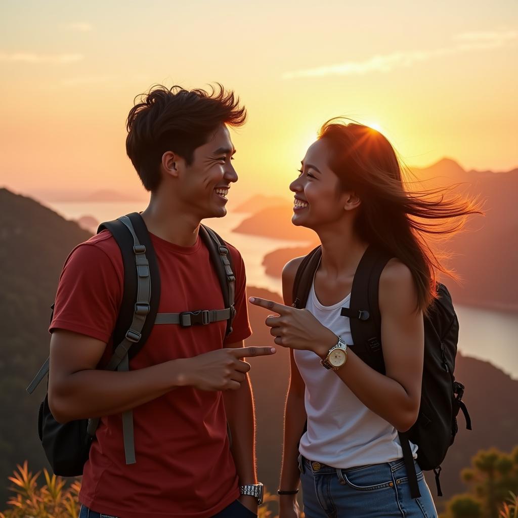 Khoảnh khắc hai người bạn thân vui vẻ bên nhau, cùng nhau tạo nên những kỷ niệm đẹp và hướng về tương lai.