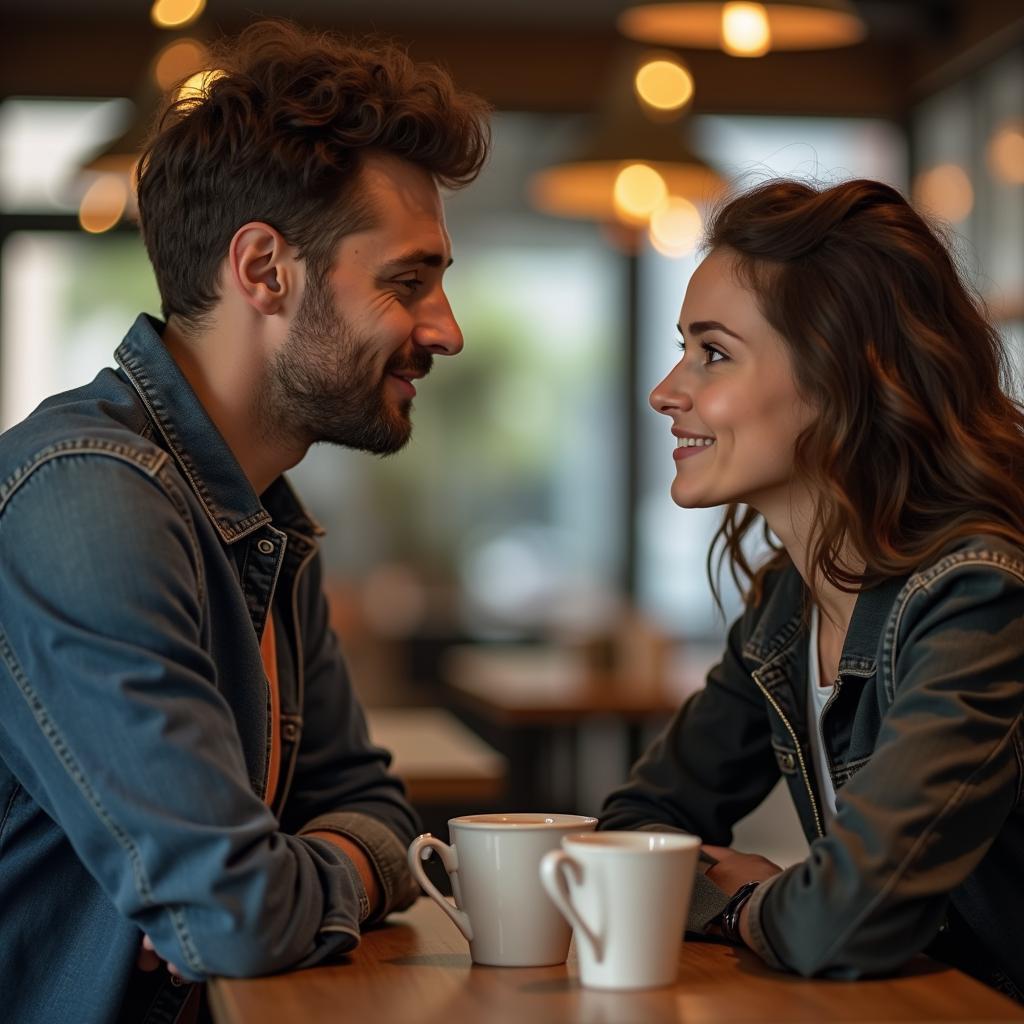 Hình ảnh hai người bạn đang ngồi đối diện, trò chuyện chân thành để giải quyết mâu thuẫn trong tình bạn