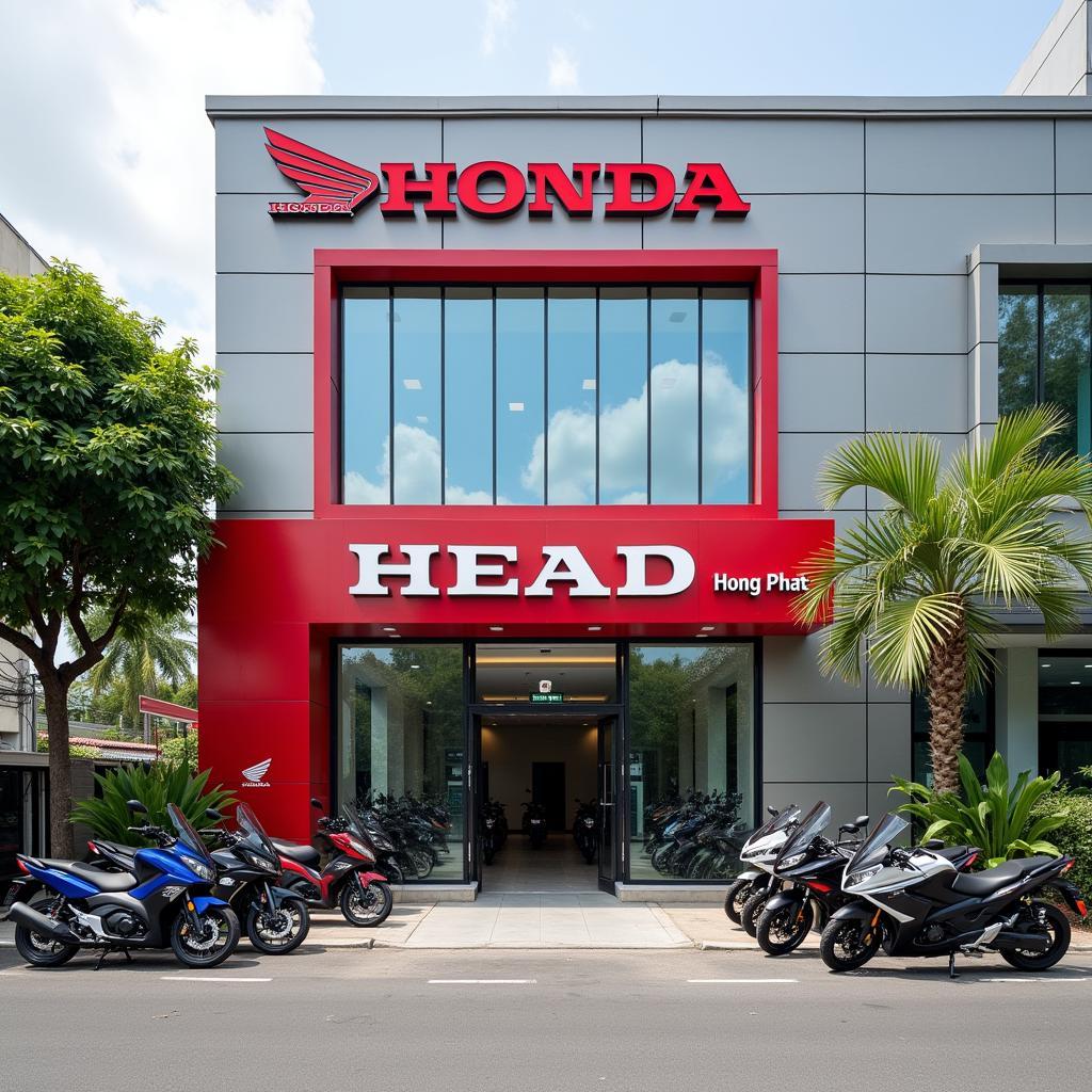 Toàn cảnh mặt tiền HEAD Honda Hồng Phát tại địa chỉ 114 Lạch Tray, thành phố Hải Phòng với biển hiệu rõ ràng.