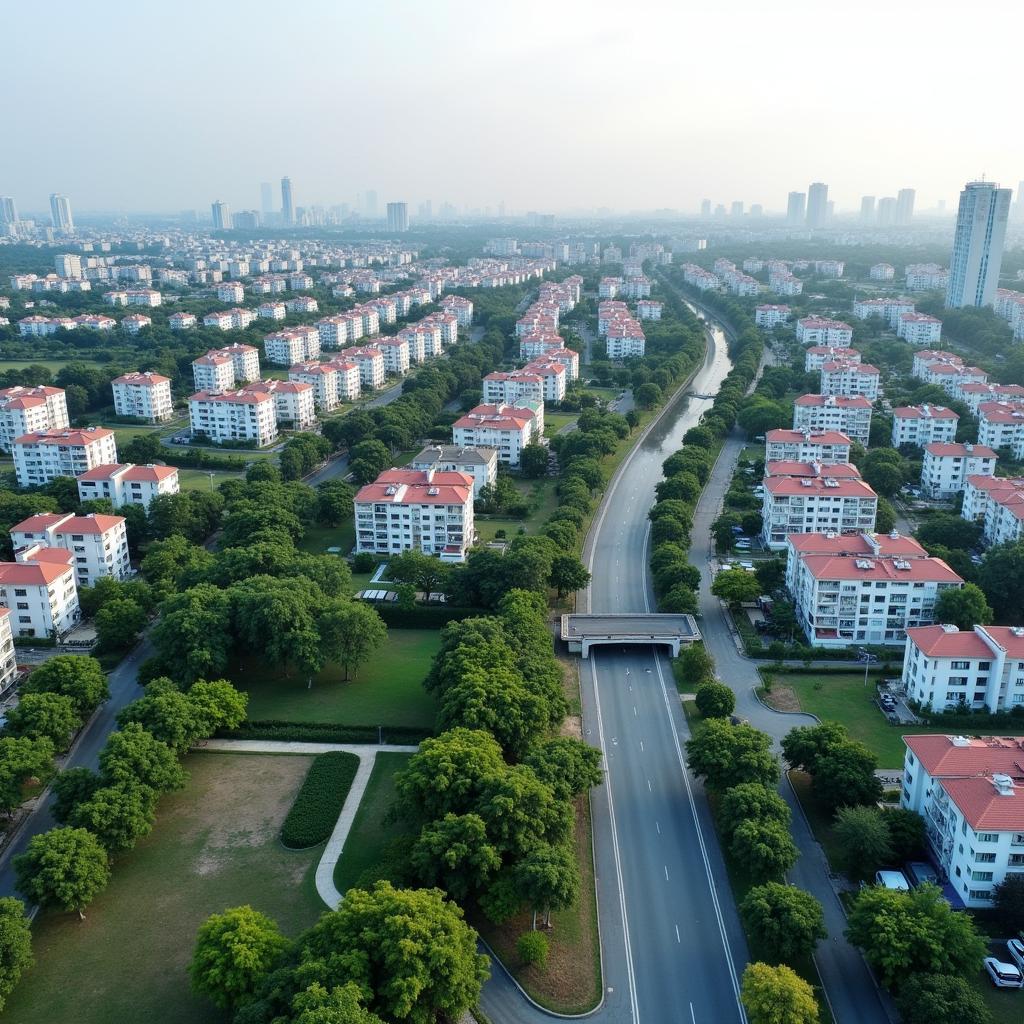 Toàn cảnh một khu dân cư mới tại Xã Hiệp Phước, Nhà Bè, cho thấy không gian sống thoáng đãng.