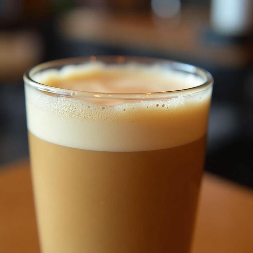 Một ly Trà Sen Vàng hoặc Phin Sữa Đá đặc trưng của Highlands Coffee trên bàn.