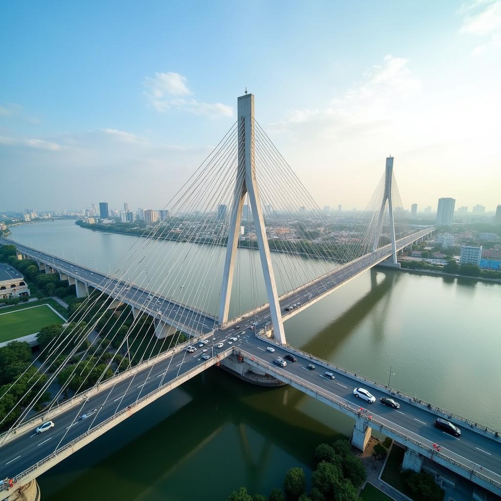 Toàn cảnh Cầu Phú Long bắt qua sông Sài Gòn, kết nối đường Lê Văn Khương, Quận 12 với tỉnh Bình Dương