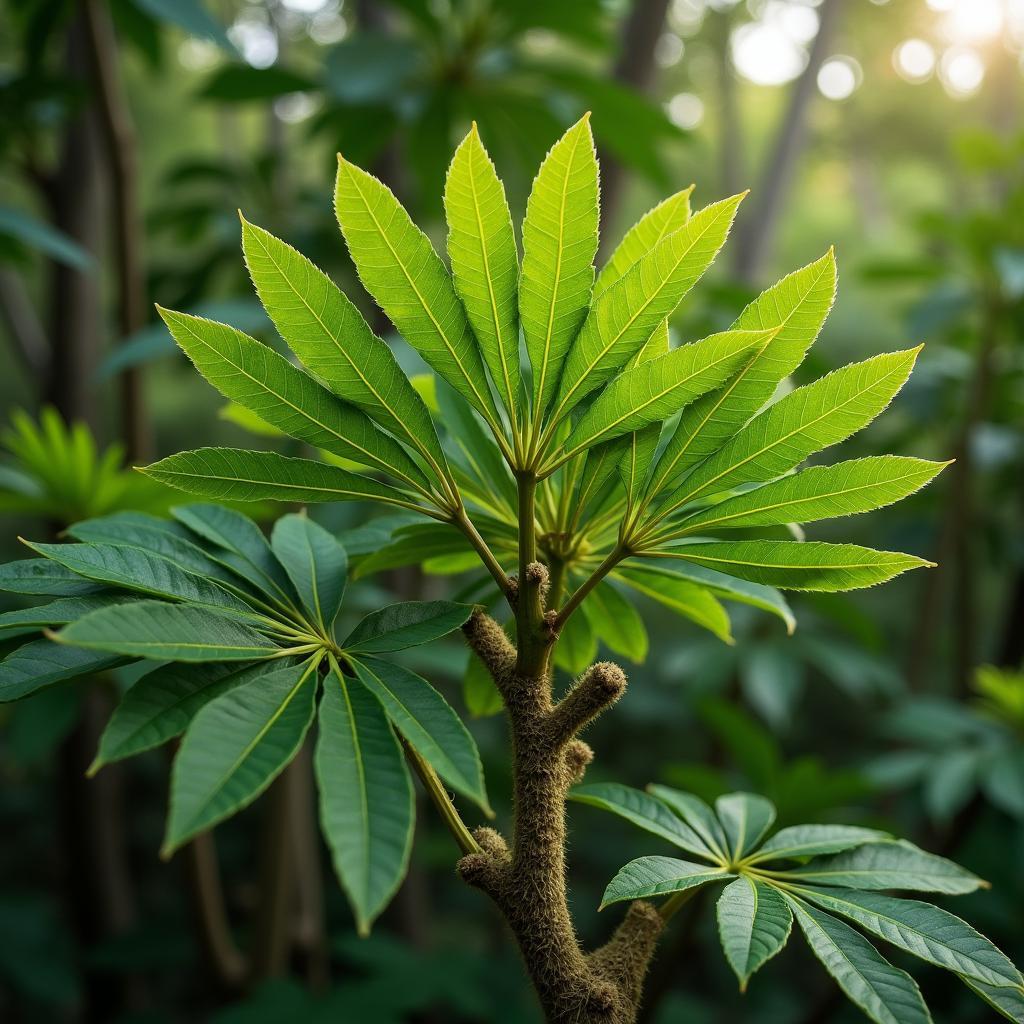Cận cảnh lá và thân cây cuồng cuồng với đặc điểm nhận dạng rõ nét trong môi trường sống tự nhiên