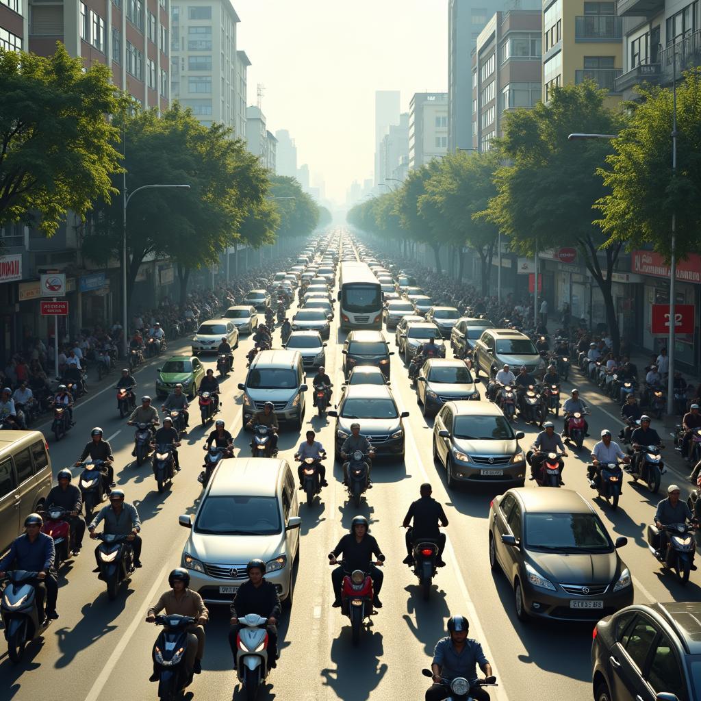 Hình ảnh giao thông đông đúc tại ngã ba Bình Giã, phường 13, Tân Bình vào giờ cao điểm.