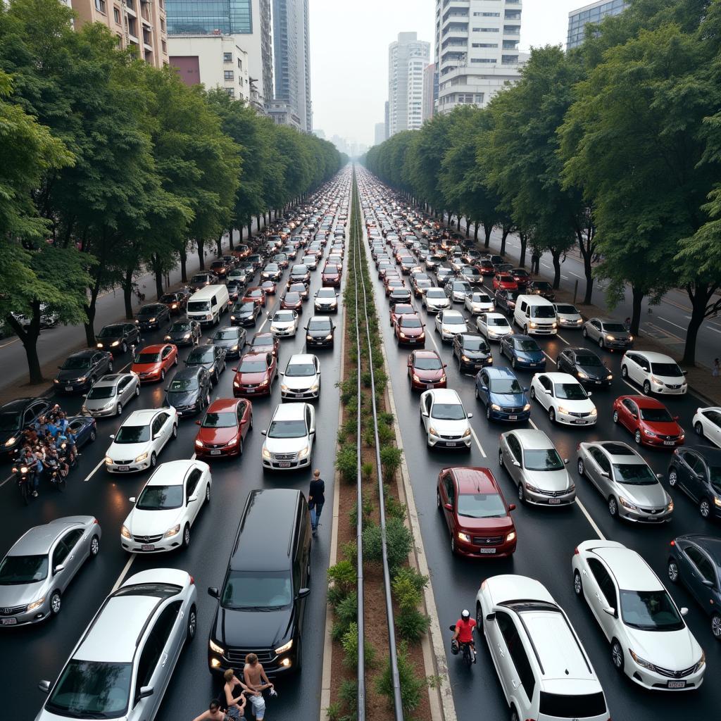 Cảnh kẹt xe ùn tắc tại Ngã ba Huỳnh Tấn Phát Nguyễn Văn Linh giờ cao điểm