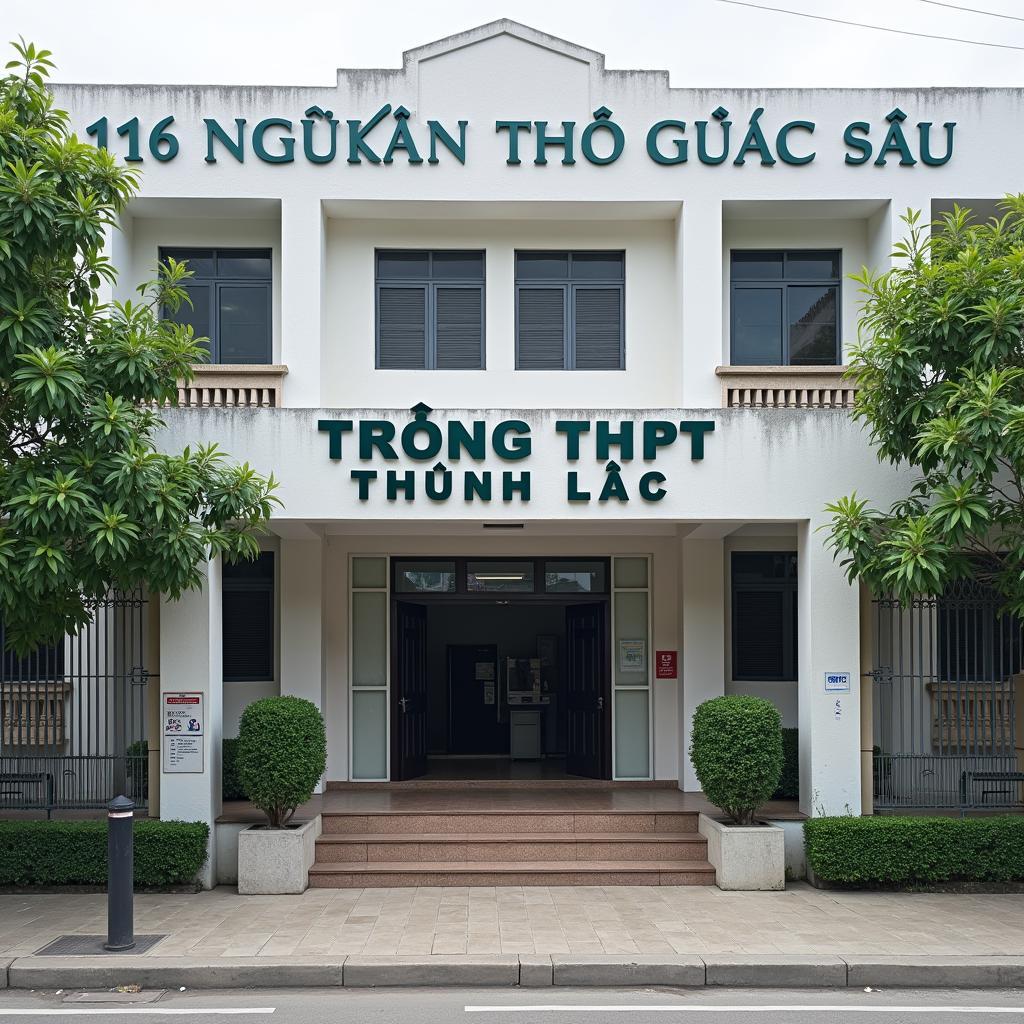 Hình ảnh mặt tiền Trường THPT Thạnh Lộc tại số 116 Nguyễn Thị Sáu với biển tên rõ ràng