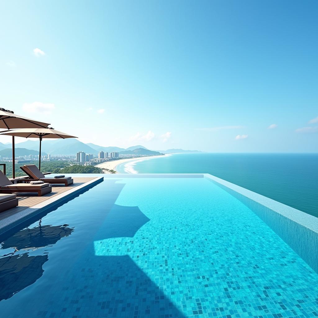 Toàn cảnh hồ bơi vô cực trên tầng thượng Holiday Beach Danang Hotel & Resort nhìn ra bãi biển Mỹ Khê