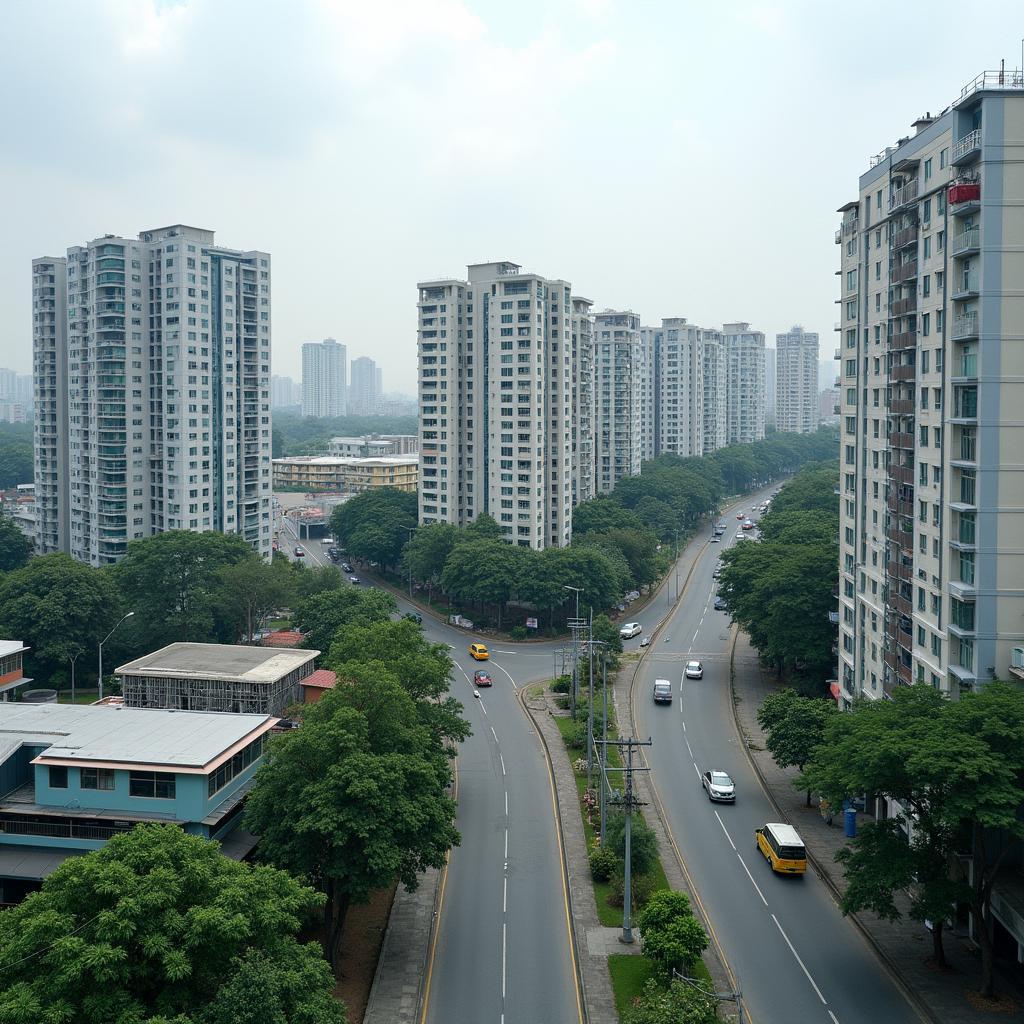 Toàn cảnh khu đô thị hiện đại tại Huyện Hoài Đức, thể hiện sự phát triển mạnh mẽ của vùng ven đô Hà Nội