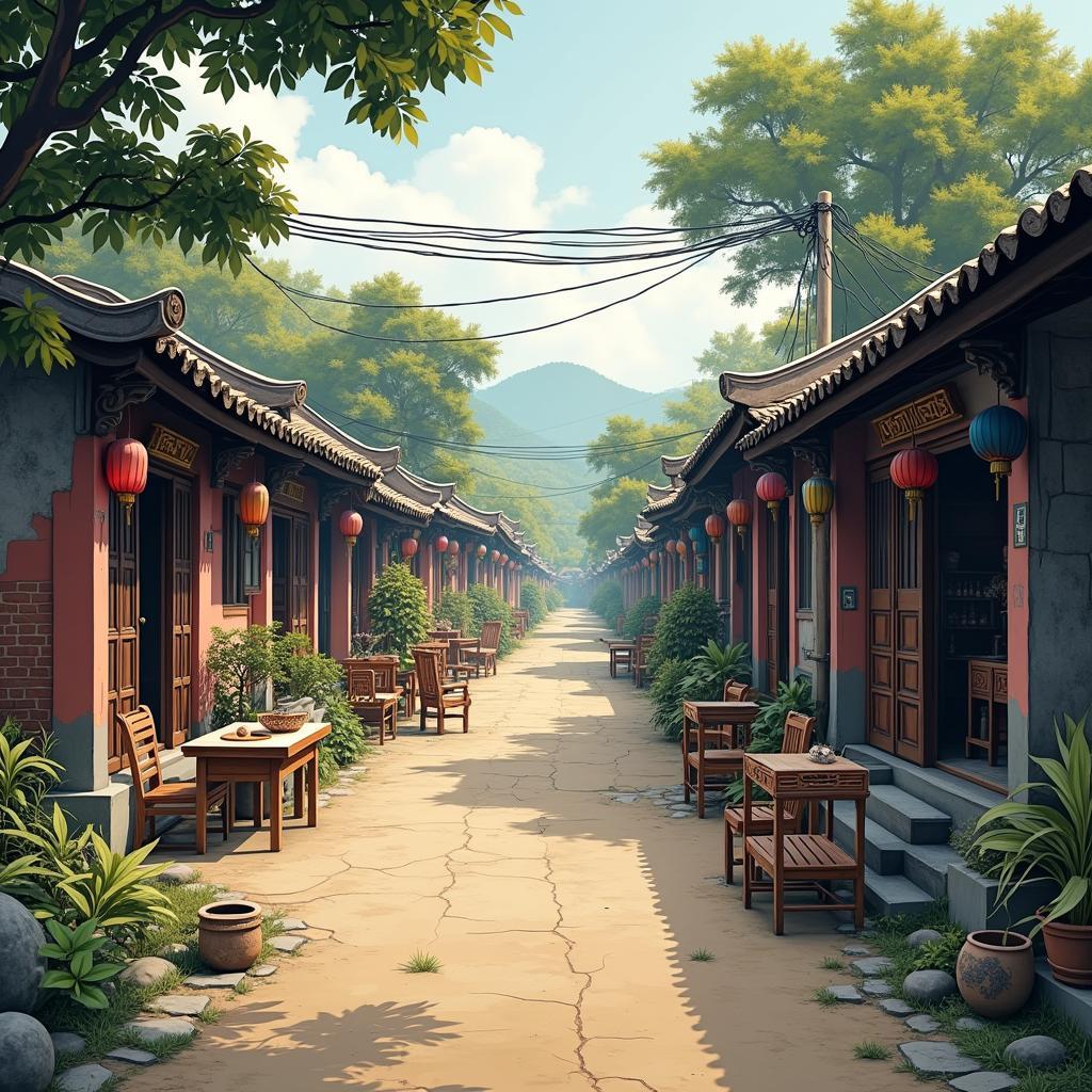 Cảnh một làng nghề truyền thống ở Huyện Hoài Đức, Hà Nội, thể hiện nét văn hóa đặc trưng của vùng quê Bắc Bộ