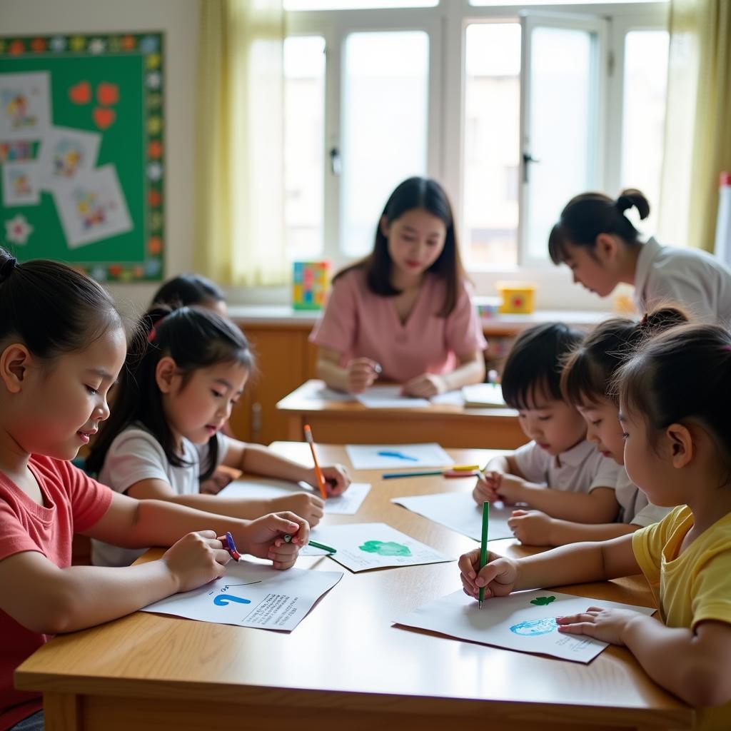 Gio hoc vui nhon voi cac hoat dong sang tao tai truong Mam non Trung Hoa