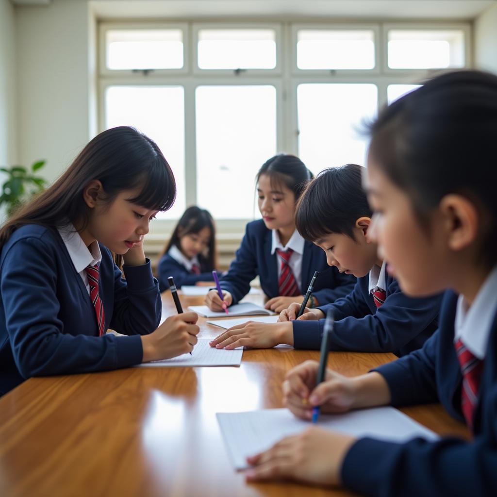 Học sinh tham gia hoạt động trong khuôn viên Trường THPT Lương Ngọc Quyến