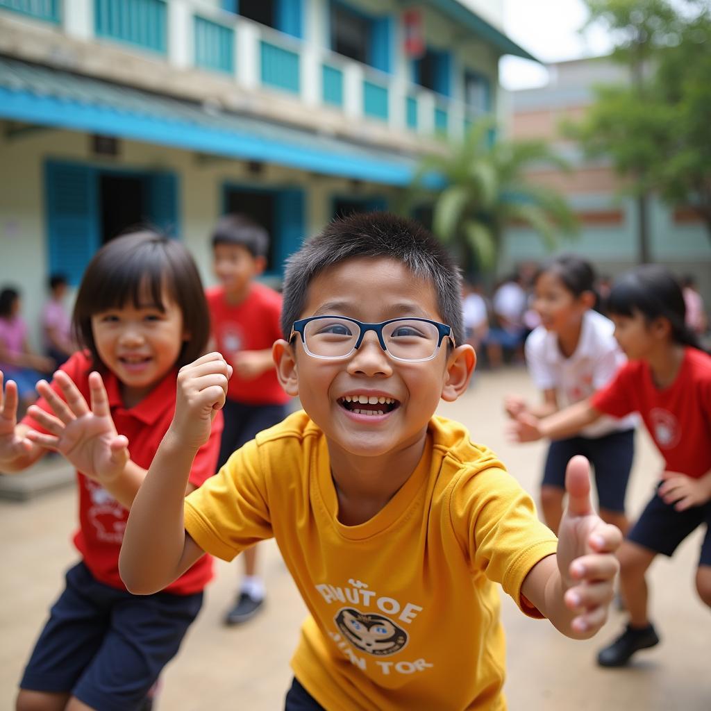 Các em học sinh Trường Tiểu học Sông Lô, Phú Nhuận đang vui vẻ tham gia hoạt động ngoại khóa phát triển kỹ năng