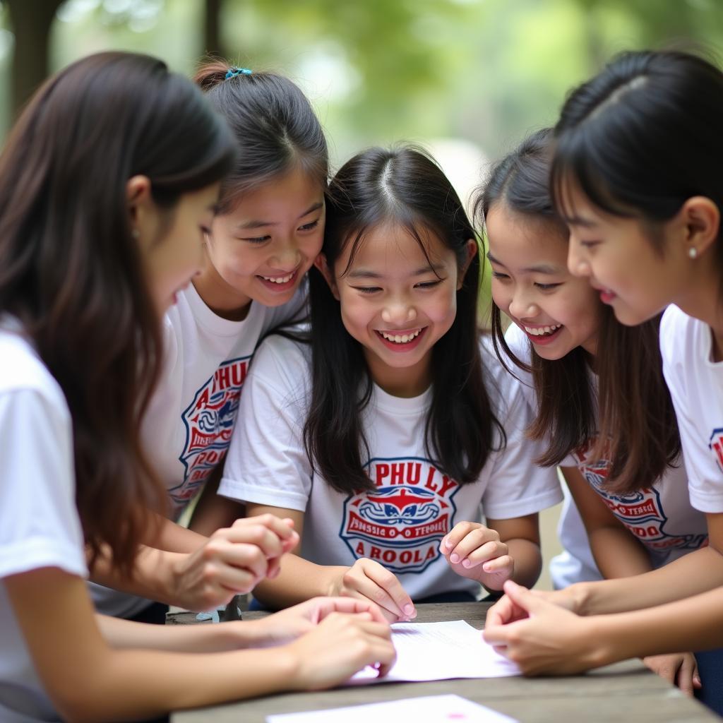 Học sinh Trường THPT A Phủ Lý, Hà Nam năng động tham gia một hoạt động ngoại khóa, thể hiện tinh thần đồng đội.