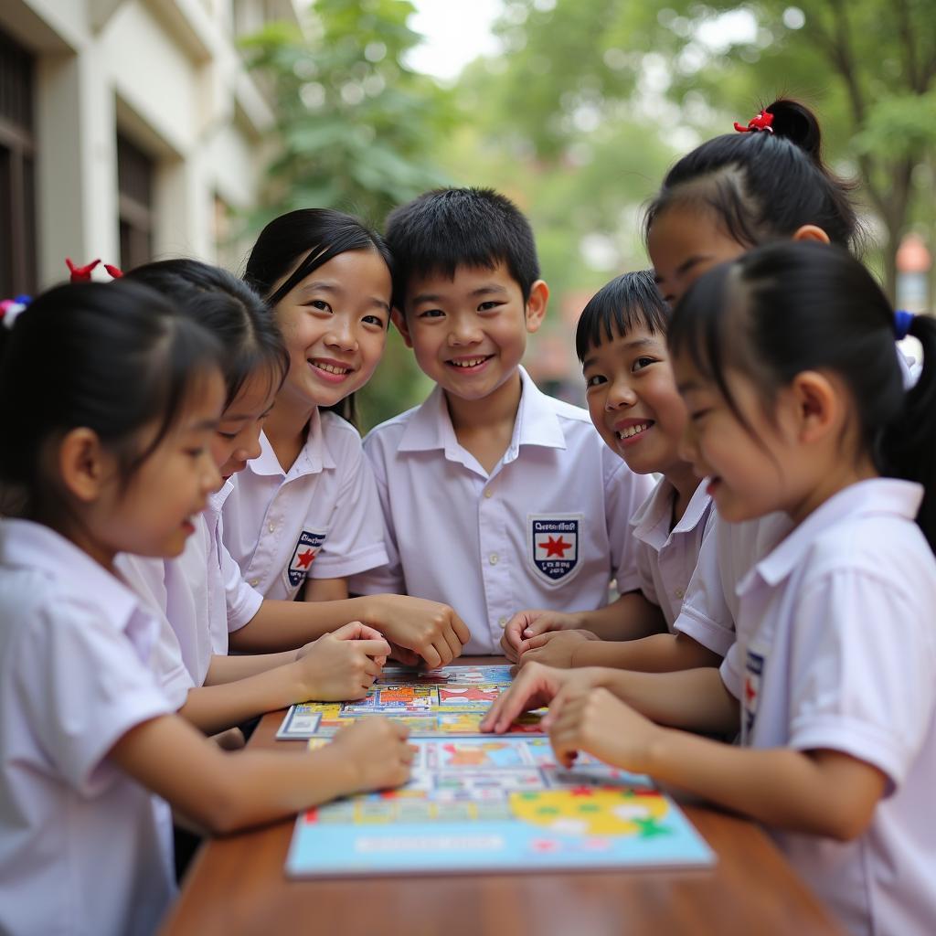 Hoc sinh vui choi tren san Truong Tieu Hoc Ta Uyên, tham gia hoat dong phat trien toan dien