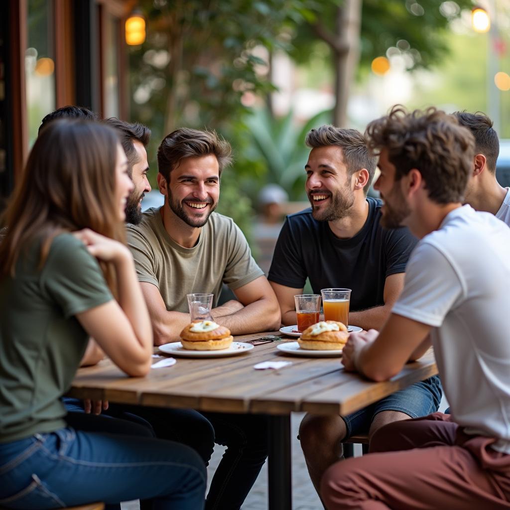 Nhóm bạn từ lớp võ thuật cùng nhau uống cà phê, thắt chặt tình bạn ngoài sàn tập.
