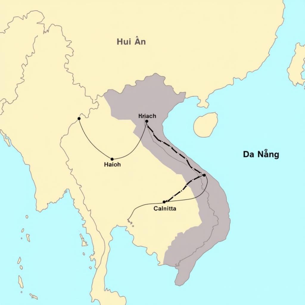 Bản đồ hoặc hình ảnh minh họa kết nối giao thông từ Xã Thăng Phú đến Hội An và Đà Nẵng