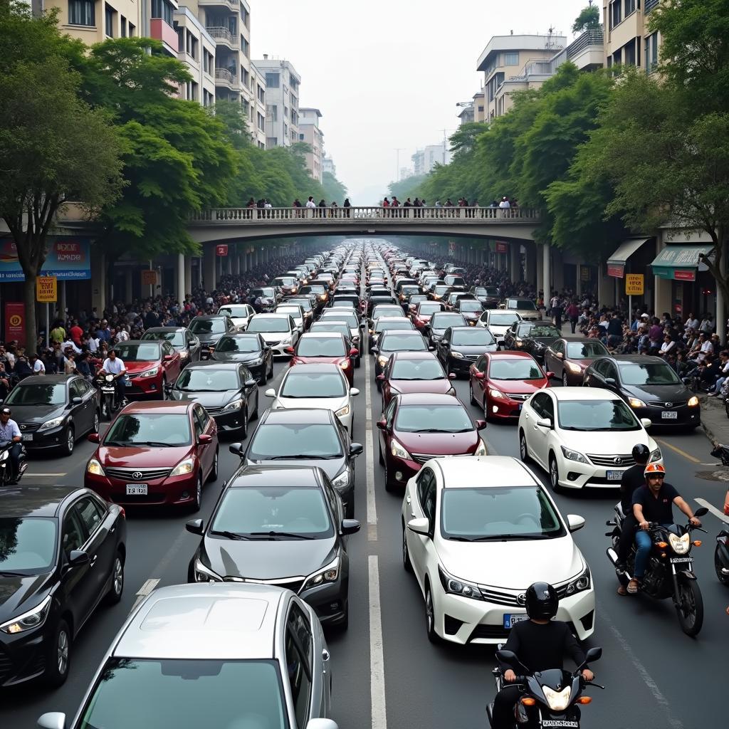 Canh ket xe nghiem trong tai khu vuc Cau Dinh Cong gio cao diem o Ha Noi