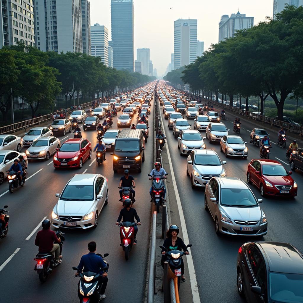 Hình ảnh thực tế tình trạng kẹt xe nghiêm trọng trên Cầu Kênh Tẻ, Quận 7 vào giờ cao điểm