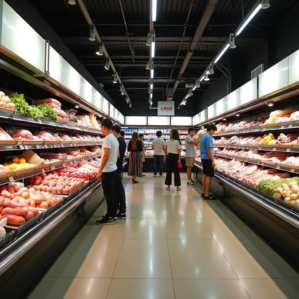 Khách hàng đang chọn mua thực phẩm tươi sống tại gian hàng bên trong siêu thị Co.opmart Vũng Tàu