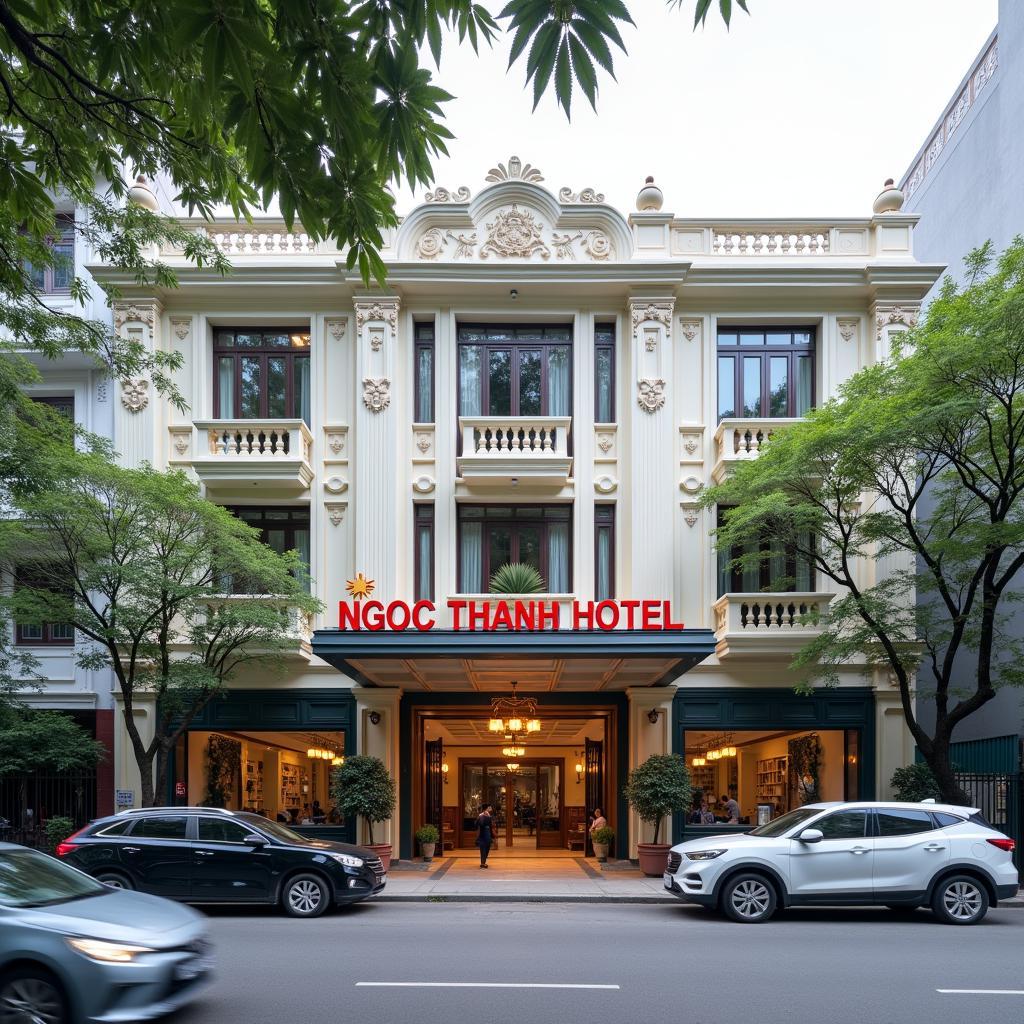 Mặt tiền Khách sạn Ngọc Thanh tọa lạc tại 181 Nguyễn Gia Trí, quận Bình Thạnh, TP. HCM sầm uất