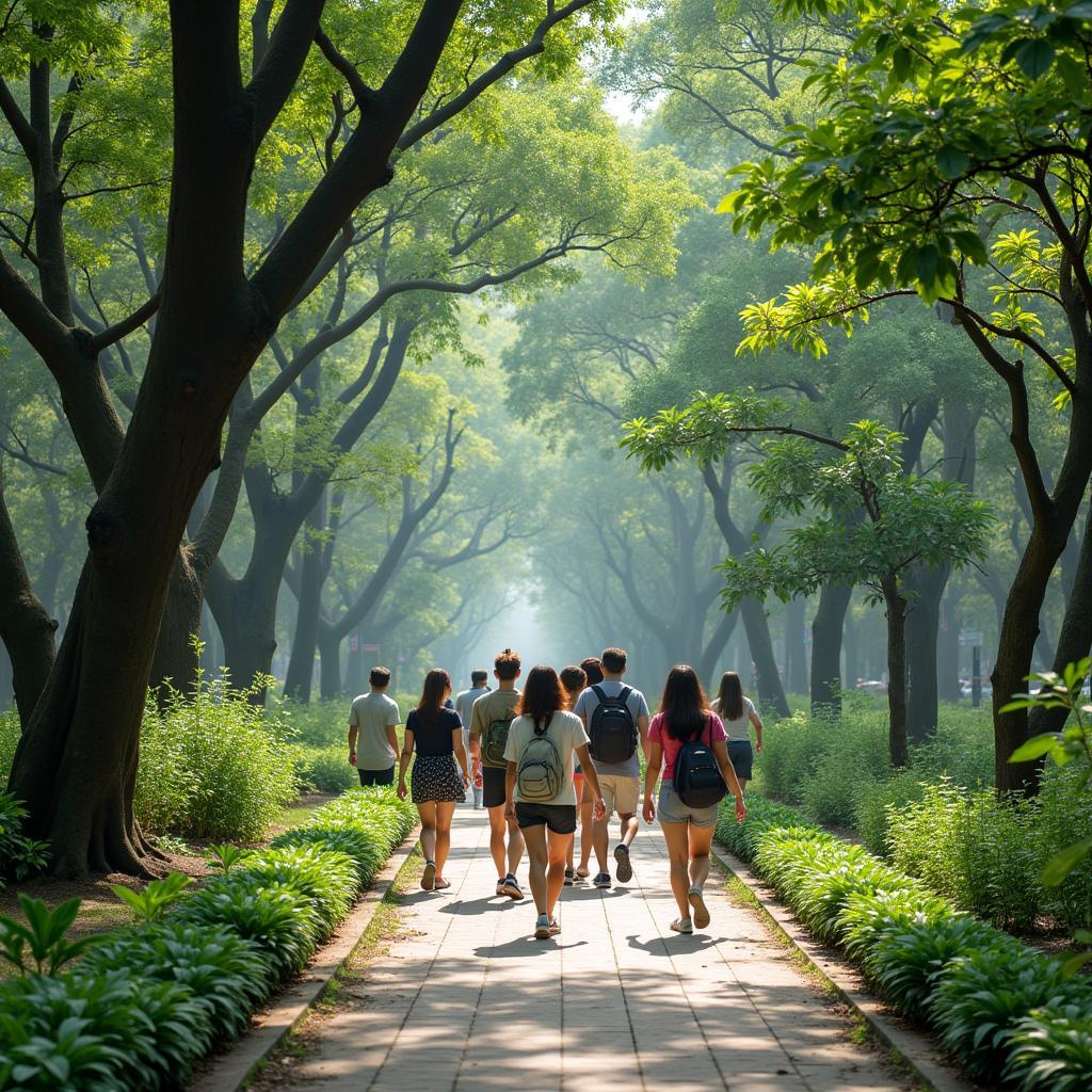 Du khách tham quan không gian xanh mát và đa dạng sinh vật tại Vườn Bách Thảo gần Phường Ngọc Hà Ba Đình Hà Nội