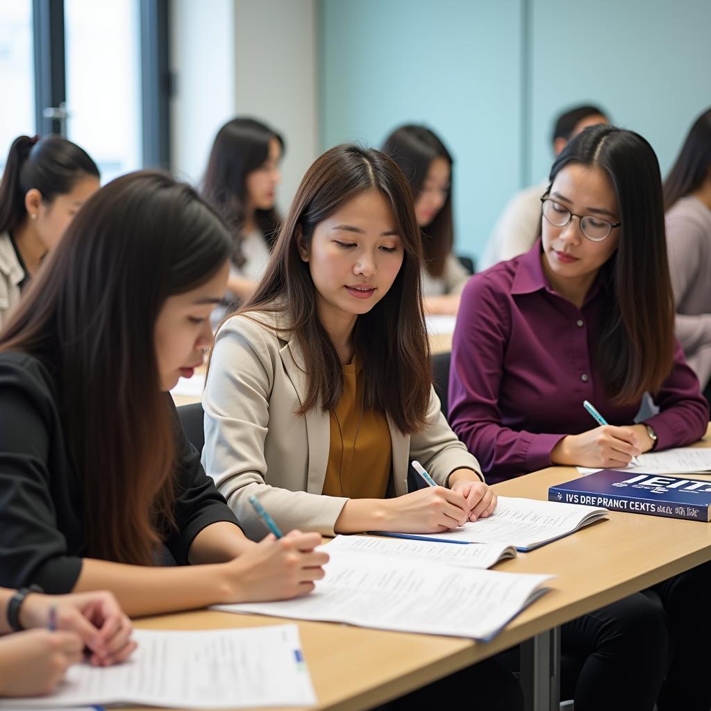 Học viên người lớn đang ôn luyện trong lớp luyện thi IELTS tại Trung tâm Anh ngữ VUS Trường Sơn.
