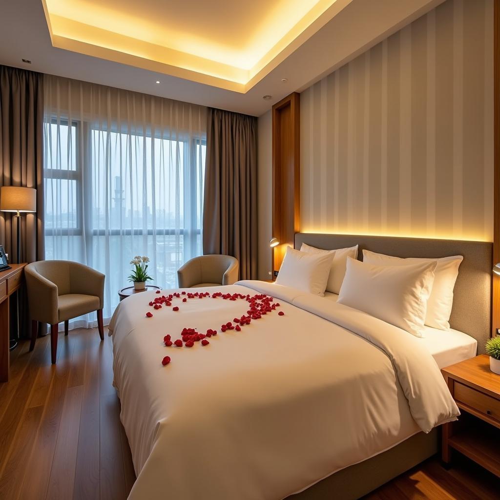 Không gian bên trong Hotel Tân Bình (Khách sạn Tình Yêu) 36 Trần Thị Trọng với thiết kế lãng mạn và ánh sáng ấm cúng.