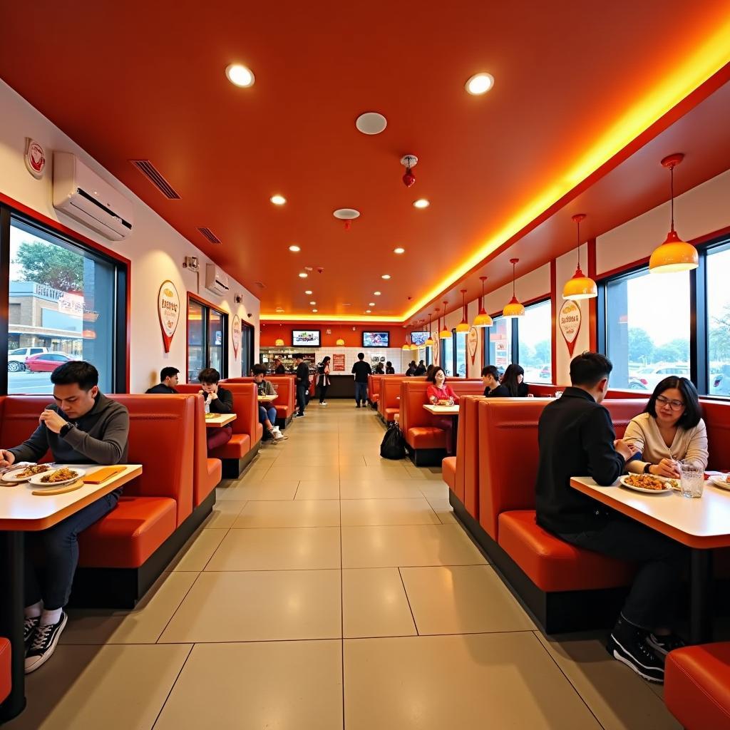Không gian bên trong nhà hàng Gà rán Popeyes Gò Vấp Lê Đức Thọ sạch sẽ, hiện đại và ấm cúng