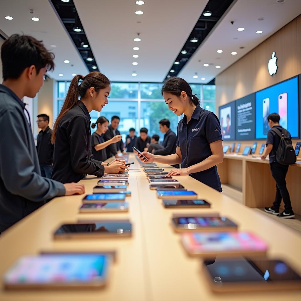 Không gian trưng bày hiện đại và đa dạng các dòng điện thoại tại siêu thị smartphone 33 Láng Hạ Hà Nội