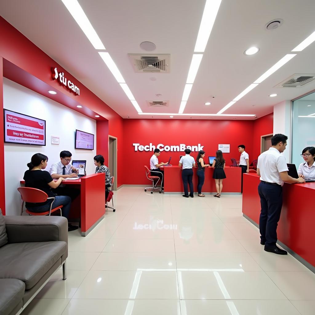 Không gian giao dịch hiện đại và chuyên nghiệp tại Techcombank chi nhánh 467 Nguyễn Trãi, quận Thanh Xuân, Hà Nội