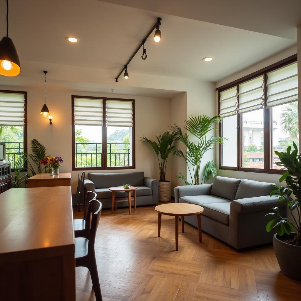 Anh khong gian chung Talofofo Hostel Da Nang, noi giao luu cua du khach du lich bui.