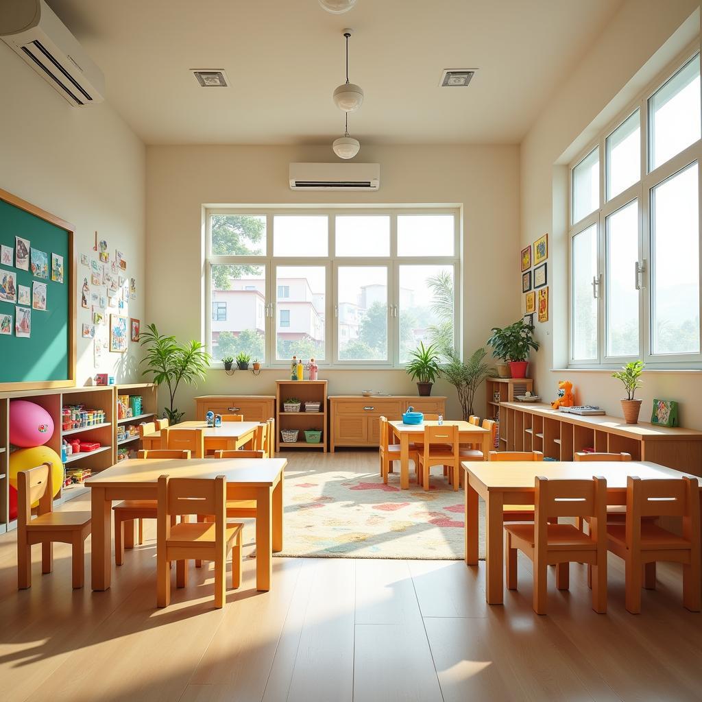 Không gian lớp học thoáng đãng và đầy màu sắc tại Trường MN Bé Hạnh Phúc, quận Tân Phú