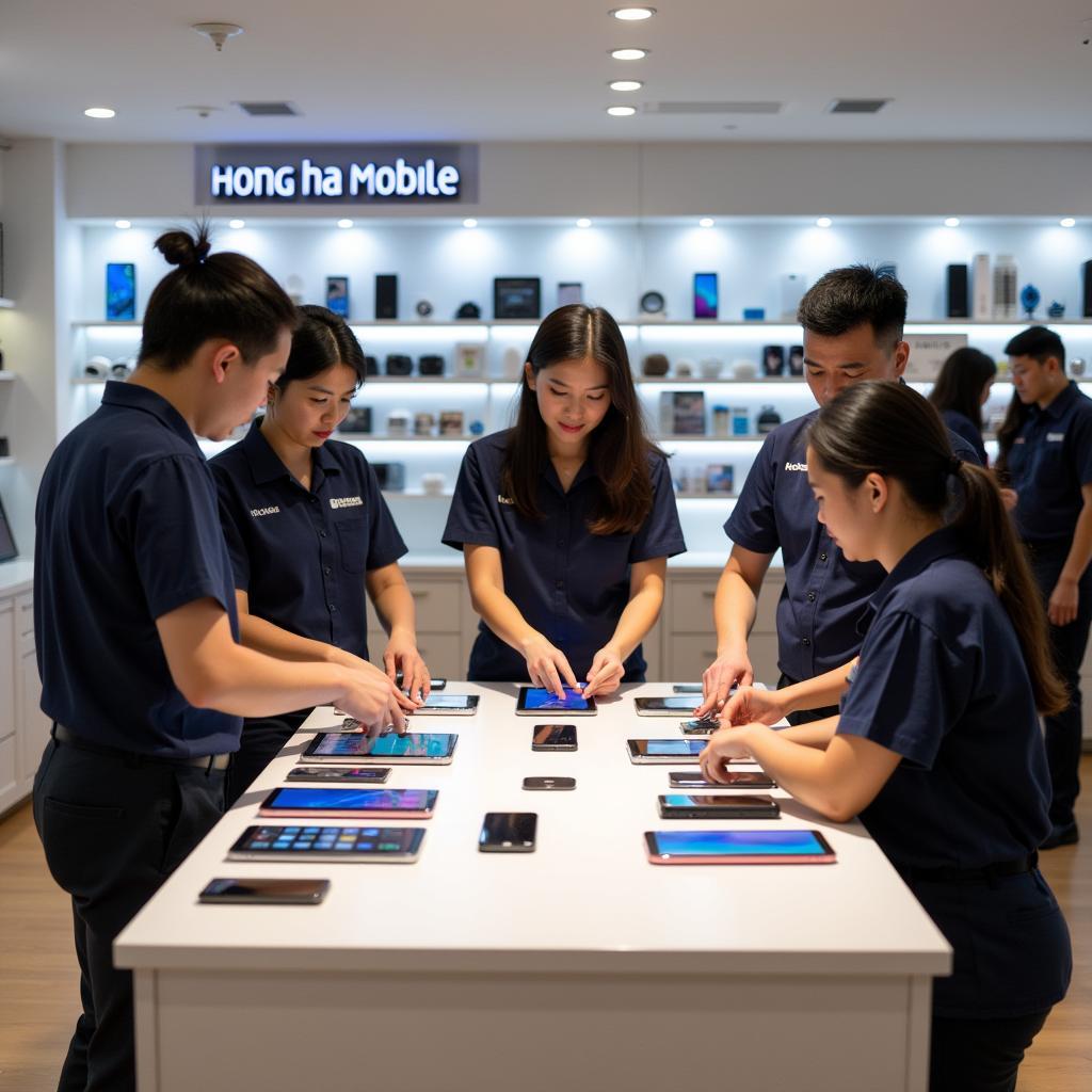 Không gian mua sắm hiện đại bên trong Hoàng Hà Mobile Vinh với các khu vực trưng bày sản phẩm