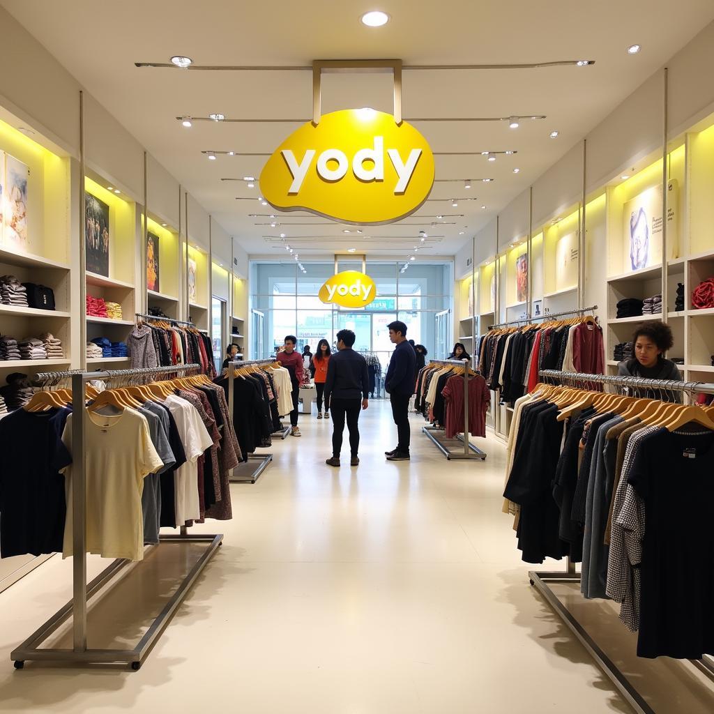 Không gian mua sắm hiện đại và rộng rãi bên trong cửa hàng YODY Đông Hưng, Thái Bình