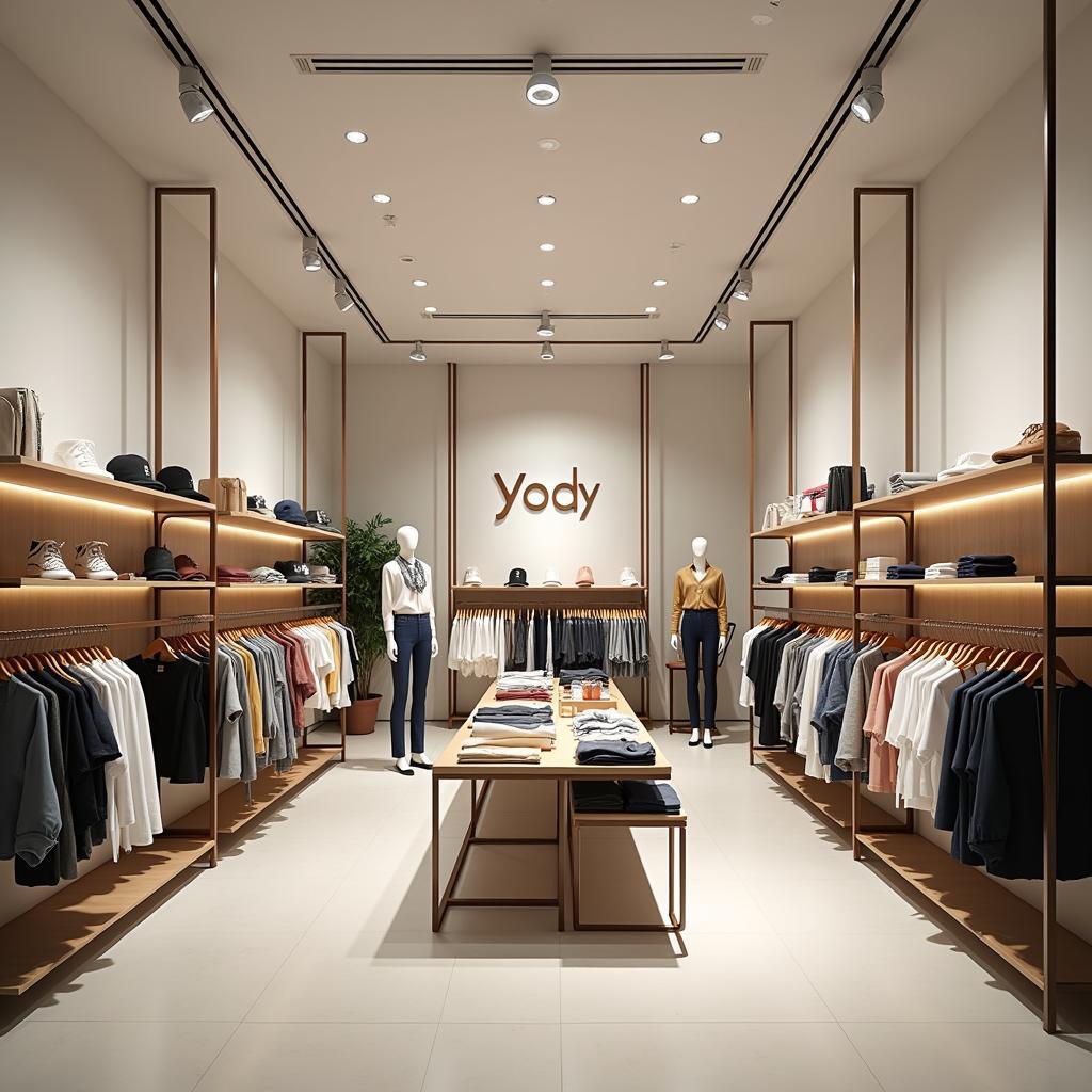 Bên trong cua hang Yody Soc Son To 9 Khu B voi khong gian rong rai cac san pham thoi trang