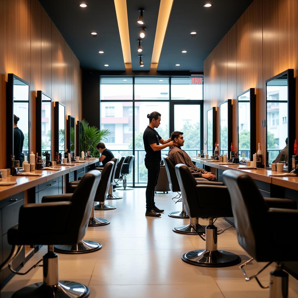 Ben trong salon 30Shine Can Tho, khu vuc cat toc voi ghe tien nghi va khong gian sach se