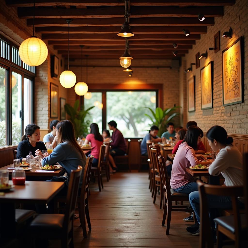 Không gian ấm cúng và mộc mạc của quán Cơm niêu Cá Lưới tại Phước Hải, điểm đến lý tưởng cho gia đình và bạn bè.
