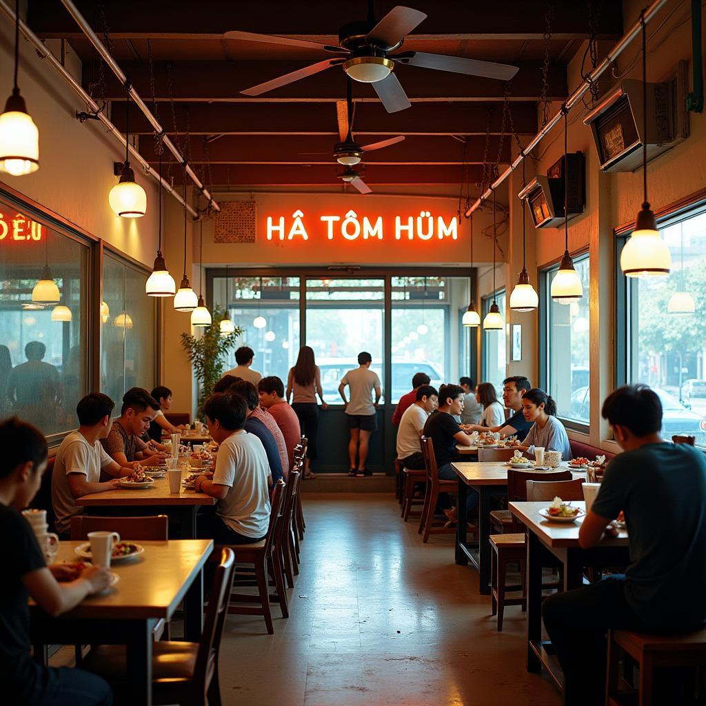 Toàn cảnh không gian rộng rãi và thoáng đãng của quán Hà Tôm Hùm, địa điểm lý tưởng cho các buổi tụ họp gia đình và bạn bè ở Thủ Đức.