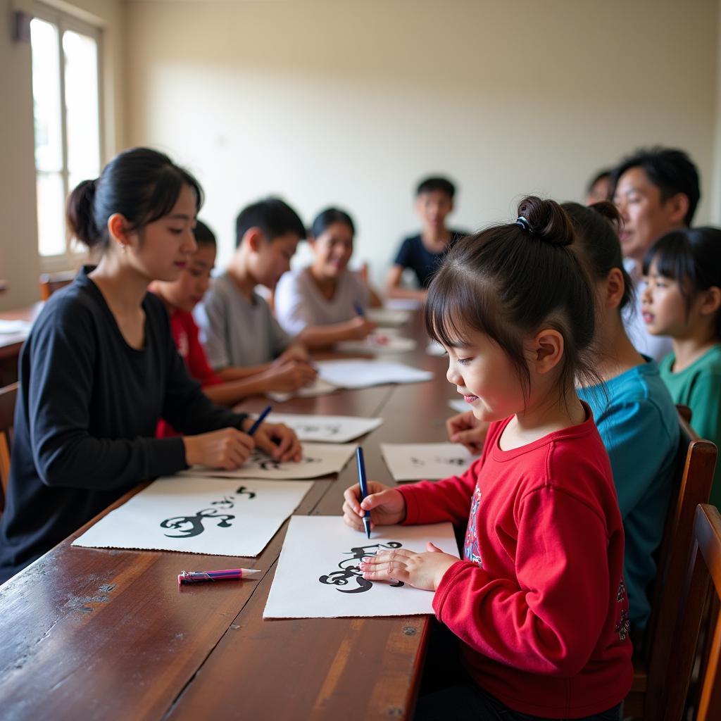 Không gian sinh hoạt cộng đồng bên trong Nhà văn hóa Nhân Chính với các hoạt động văn hóa sôi nổi.