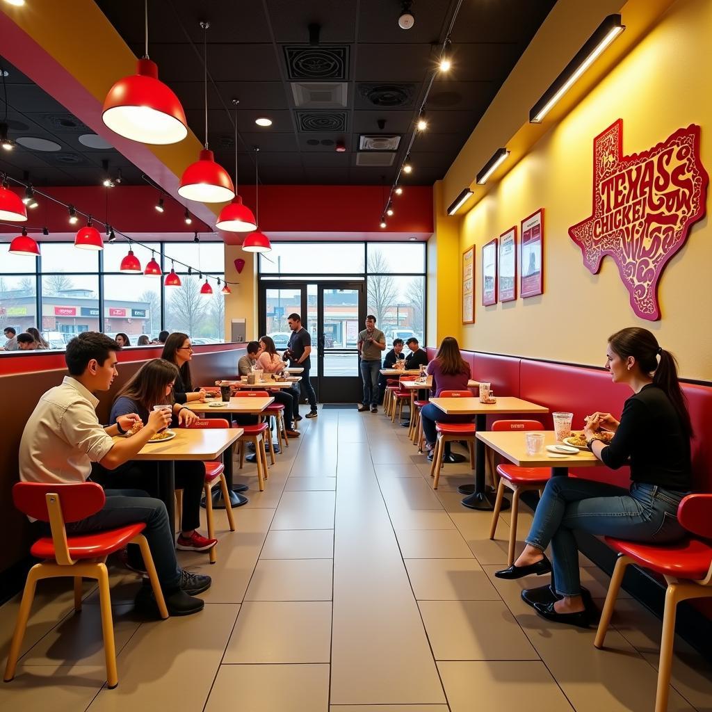 Không gian bên trong nhà hàng Texas Chicken Nguyễn Thái Học Quận 1 hiện đại, sạch sẽ và thoáng đãng.