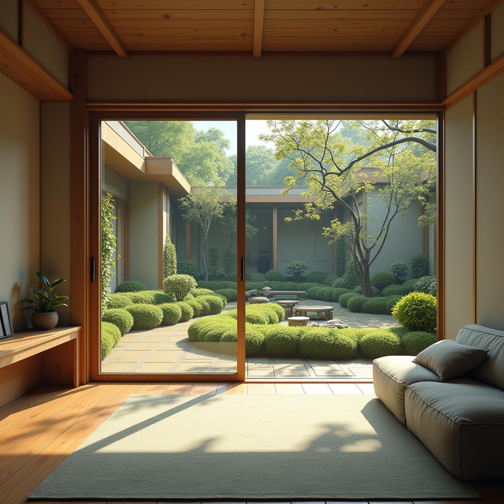 Hình ảnh minh họa không gian bên trong hoặc sân vườn yên tĩnh của Komori House Hẻm 40 Huỳnh Trần Công Chúa Đà Lạt.