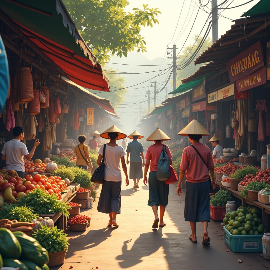 Toàn cảnh không khí tấp nập và thân thiện tại Chợ Xuân Đà, xã Xuân Tâm.