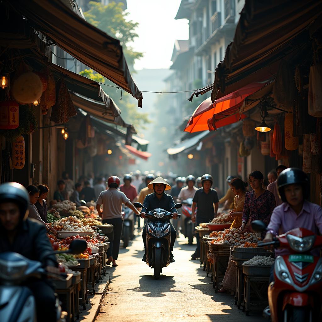 Khung cảnh nhộn nhịp, tấp nập người mua kẻ bán tại khu chợ Hàng Bè phố cổ Hà Nội.