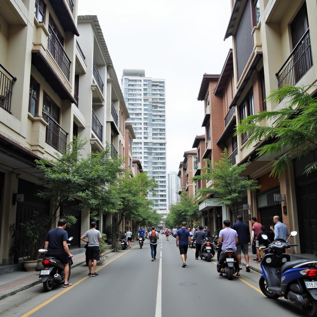 Tòa nhà chung cư hiện đại và nhà phố truyền thống xen kẽ tại khu dân cư Phường Bình Thạnh Quận Bình Thạnh