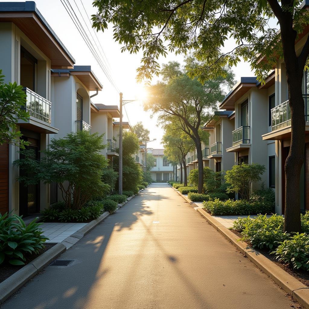 Một góc khu dân cư yên tĩnh và trong lành tại Phường Long Hương với những ngôi nhà khang trang