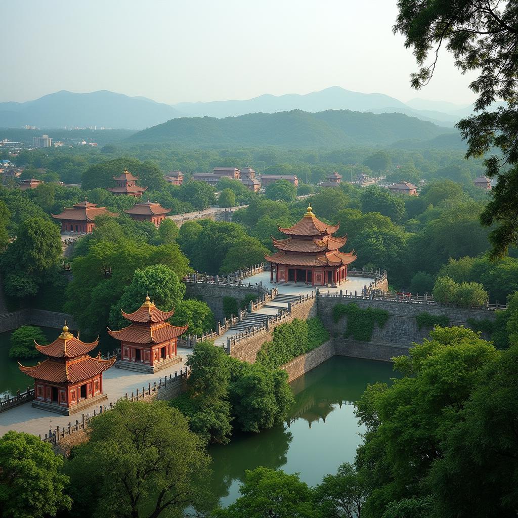 Hình ảnh Khu Di tích Cổ Loa, biểu tượng lịch sử của Huyện Đông Anh với kiến trúc thành lũy độc đáo.