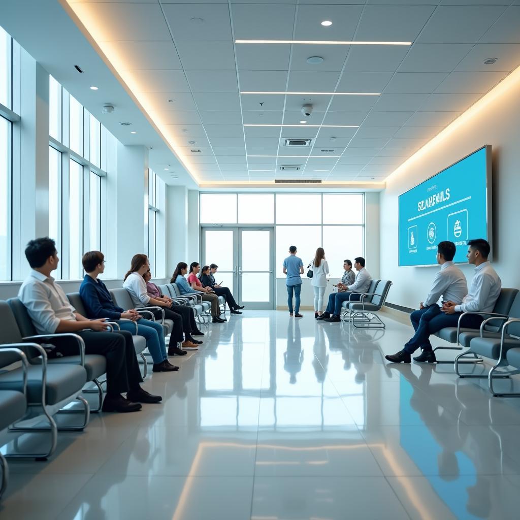 Không gian phòng chờ sạch sẽ và hiện đại tại Bệnh viện Đa khoa Hoàn Hảo, mang lại sự thoải mái cho bệnh nhân và người nhà.